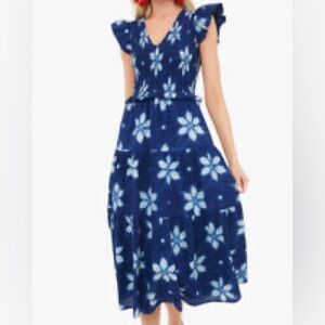 Navy Isla Print Smocked Tiered Midi Dress